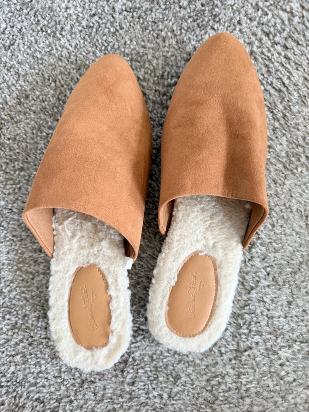 Universal Thread Tan Faux Suede Shearling-Lined Slip-On Mules